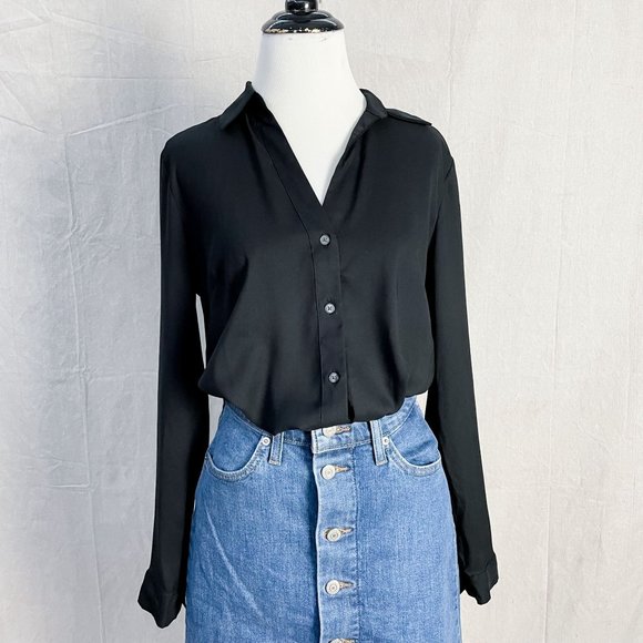 Ann Taylor Tops - Ann Taylor Collared Button Down Basic Long Sleeve Blouse Black MP